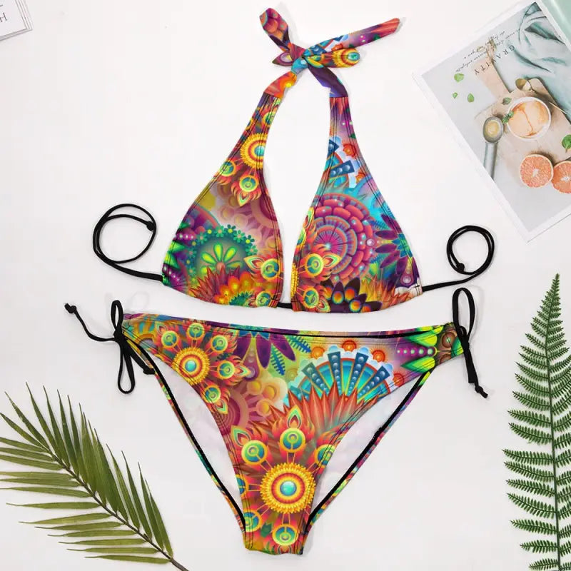 Colorful floral print halter neck bikini, perfect for rocking your curves this summer