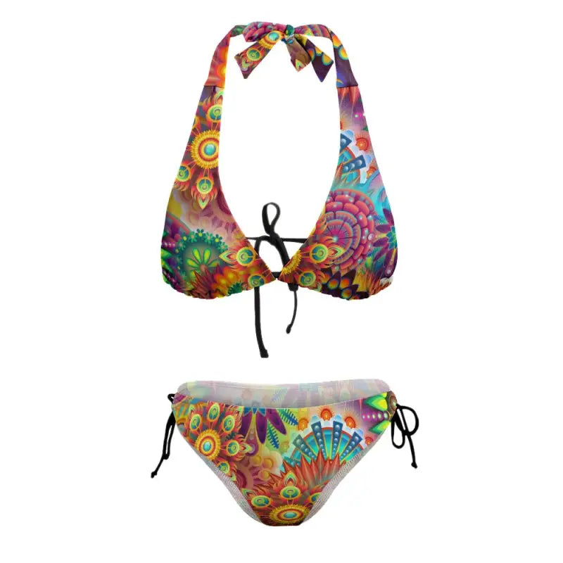 Colorful paisley and floral print halter neck bikini perfect for plus size curves