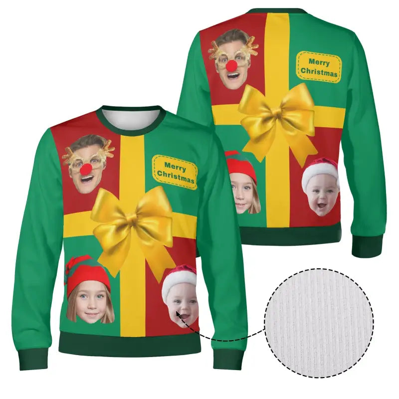 Unisex custom winter Christmas pullover with gift box and clown nose design