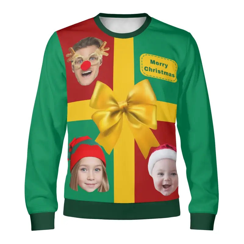 Unisex custom winter Christmas pullover with gift box design and Merry Christmas message
