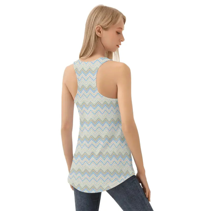 Womens Chevron Racerback Tank Top in soft blue and beige, perfect loose fitting style