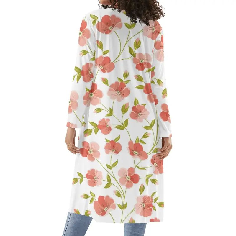 Womens Floral Long Lightweight Kimono with pink flowers for a casual chic style