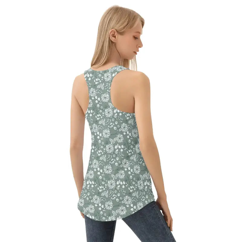 Womens Floral Racerback Tank in sage green, perfect for summer parties and casual wear