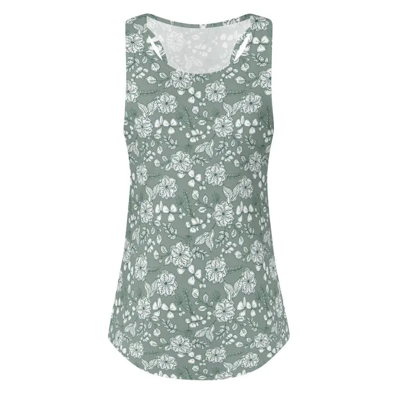 Sleeveless sage green and white floral racerback tank perfect for summer parties