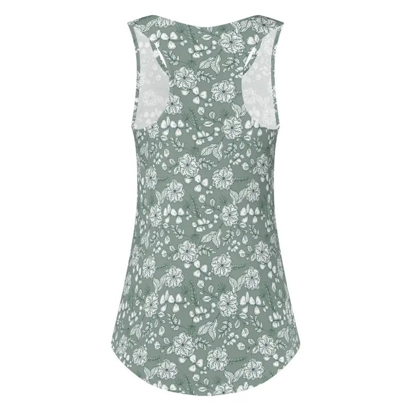 Womens Floral Racerback Tank in sage green, perfect for summer parties fun