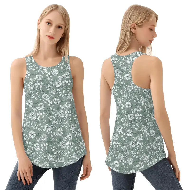 Womens Floral Racerback Tank in sage green, perfect for summer parties and casual wear