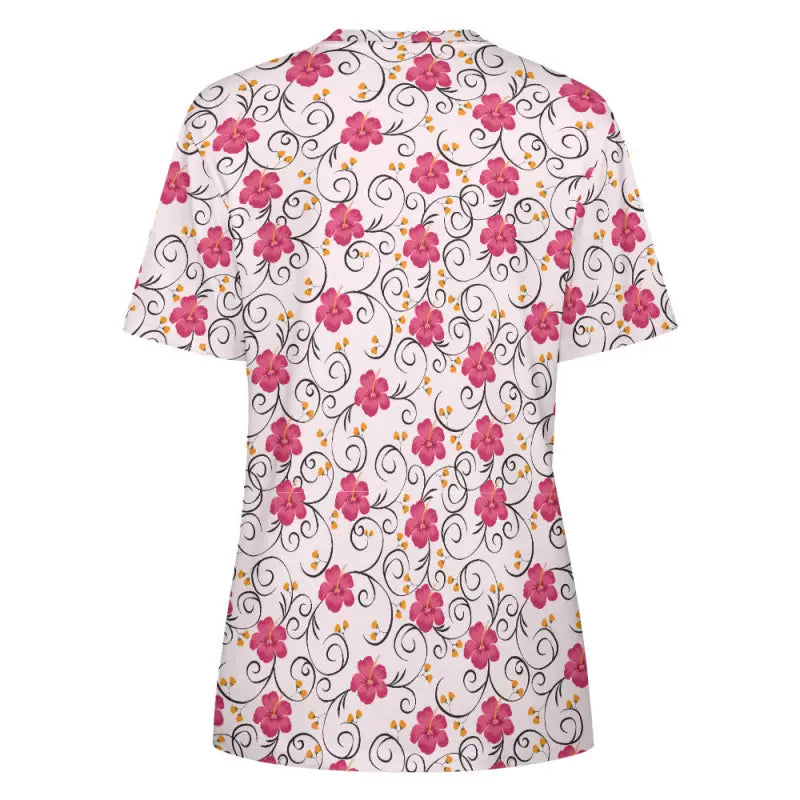 Women’s Pink Floral Swirl Cotton T-Shirt featuring a floral-patterned design