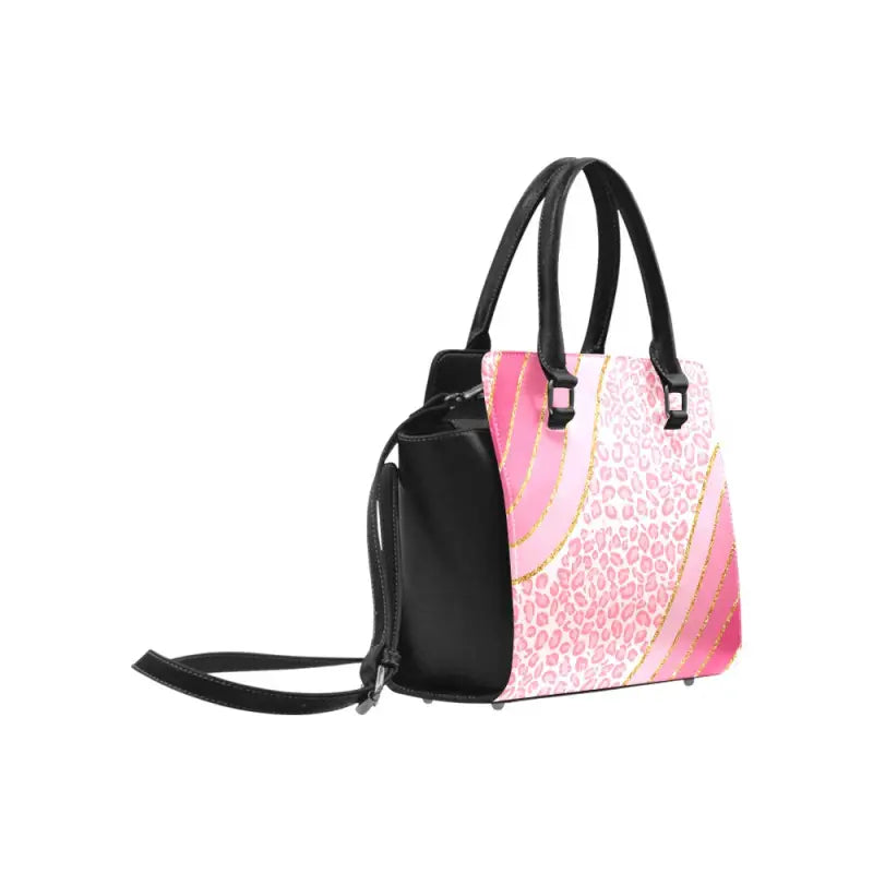 Stylish women’s pink leopard shoulder handbag with a black and pink gradient design