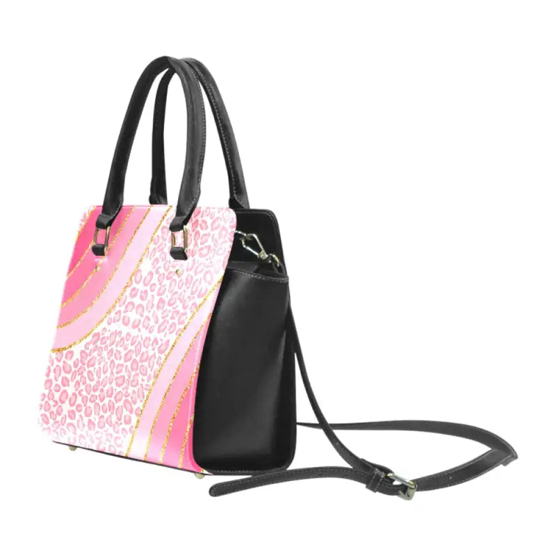 Pink Leopard Shoulder Handbag with leopard print design and dual handles, a stylish statement piece
