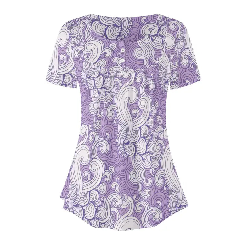 Stylish Women’s Purple Paisley Short Sleeve Babydoll Blouse with floral design