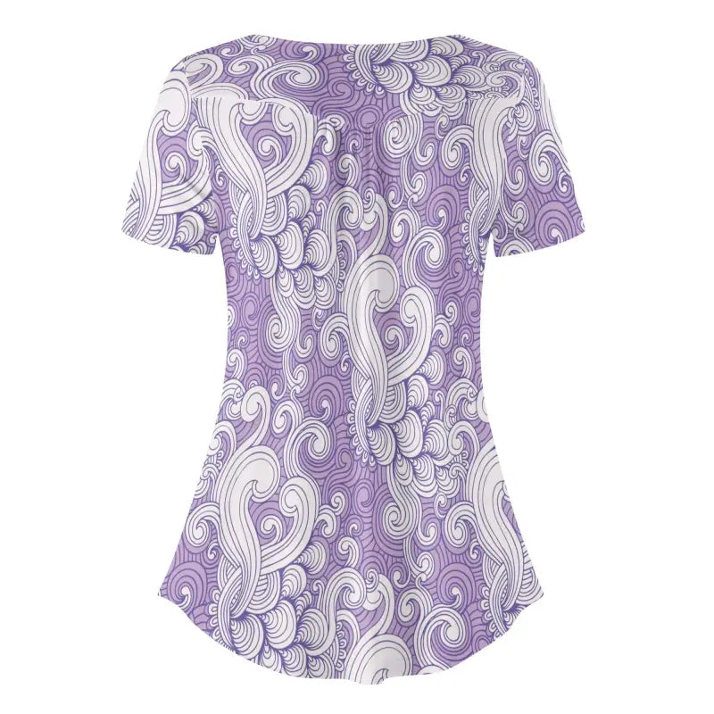 Purple and white paisley short sleeve babydoll blouse for women, perfect for summer style
