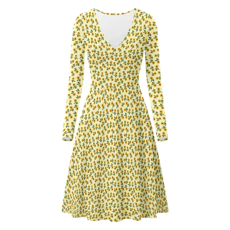 Womens Sunflower V-Neck Long Sleeve Dress with a bright yellow and green pineapple print