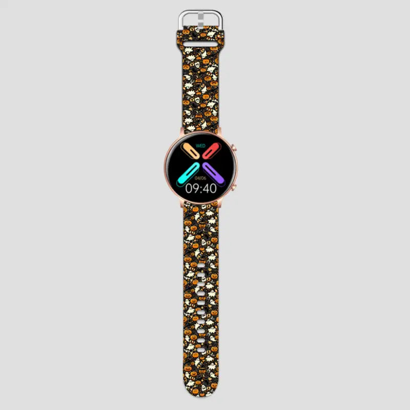 Vibrant Smartwatch with floral band and colorful display, perfect for Halloween fun!