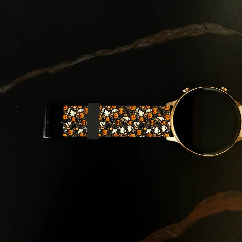 Floral patterned watch band with gold face, perfect for Halloween 22mm universal wristwatch