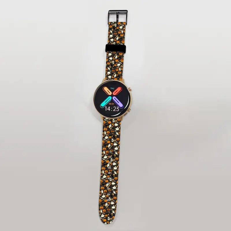 Colorful floral smartwatch with digital feathers, perfect for Halloween 22mm style