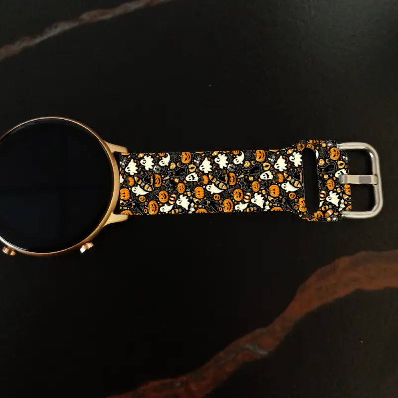 Floral patterned watch band with gold face, perfect for a Halloween 22mm universal wristwatch