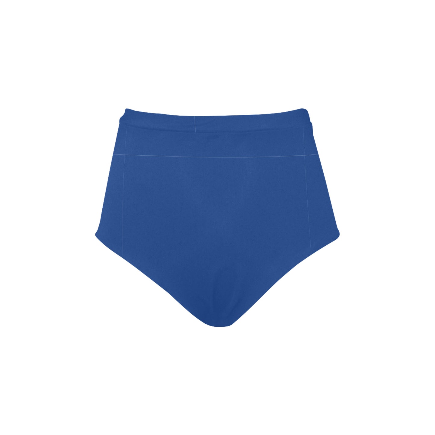 Azure blue high-waisted bikini bottom front view, solid color swim bottom