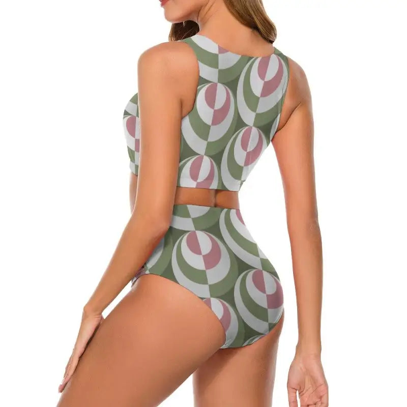 Back view high neck geometric bikini set