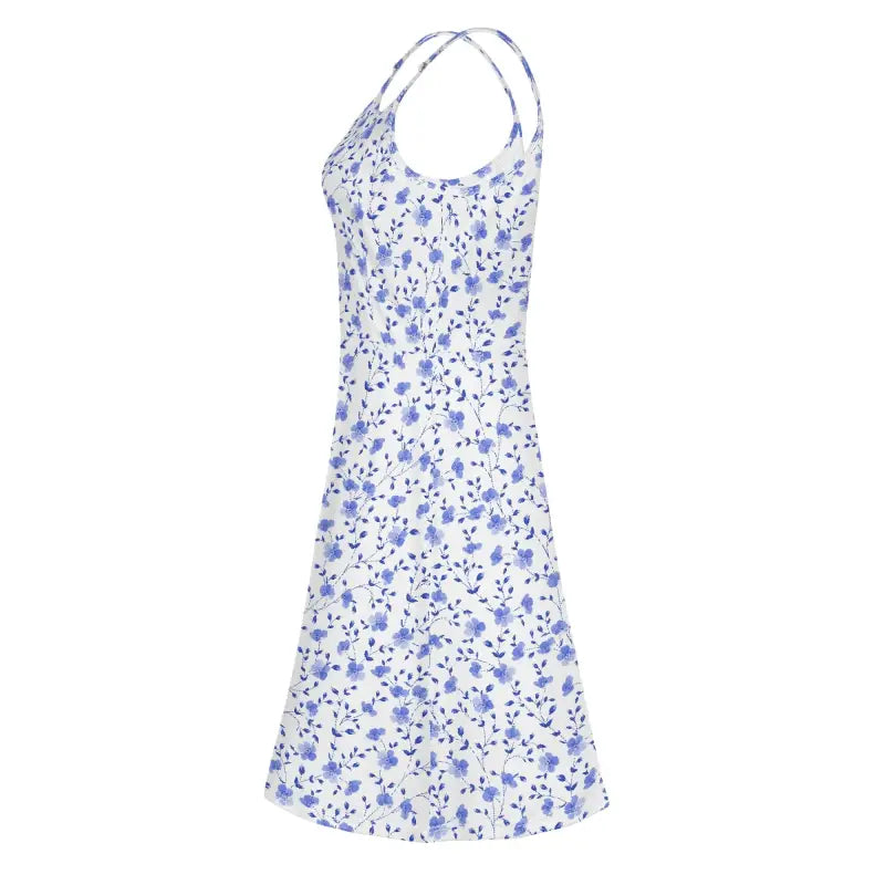Blue floral adjustable cami dress side angle lightweight summer outfit