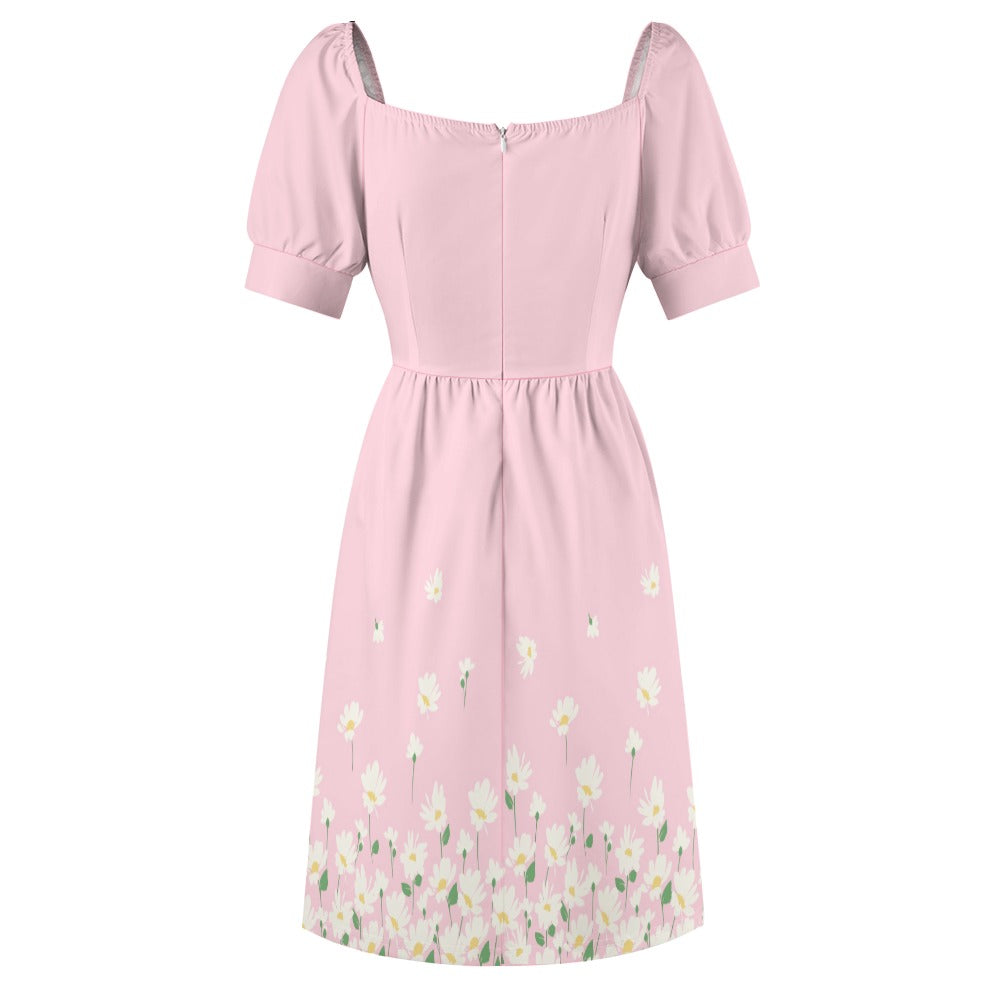 Blush floral midi dress back isolated