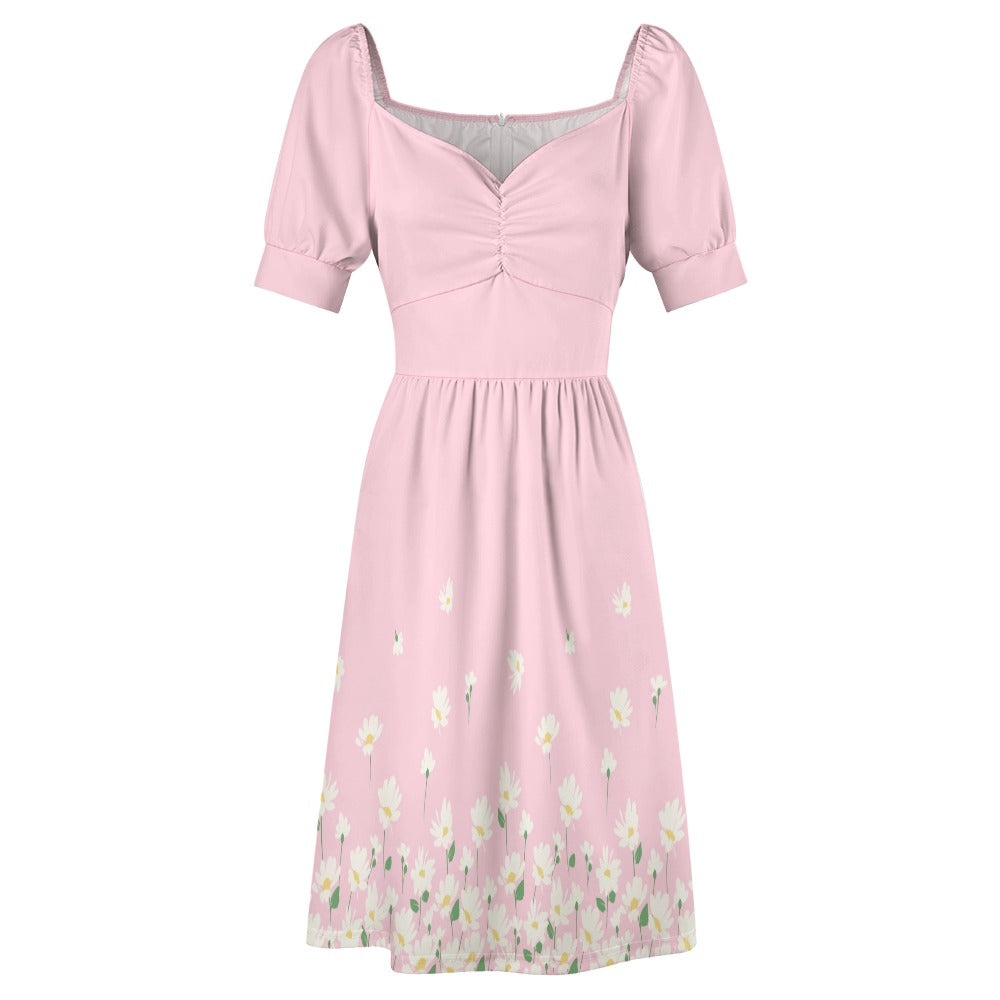 Pink floral midi dress product front isolated