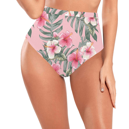 Boho tropical high waisted bikini bottom front view on model