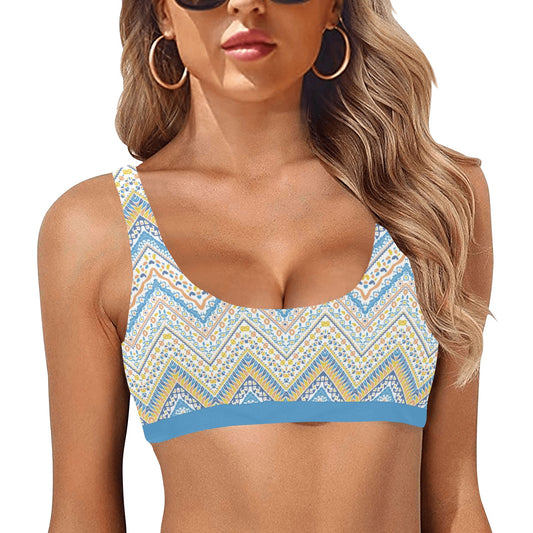 Chevron sport bikini top with scoop neckline and wide straps, women’s active swimwear