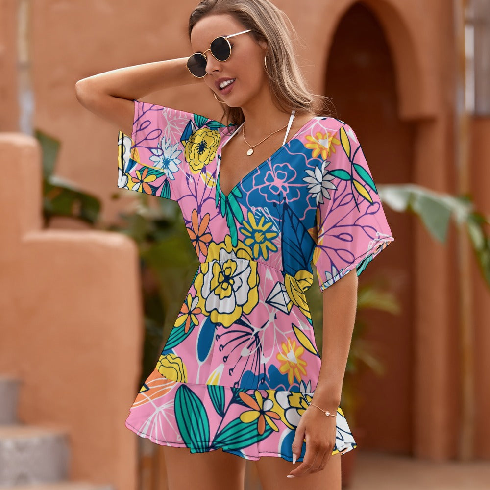Colorful botanical swim cover up dress for resort and vacation styling