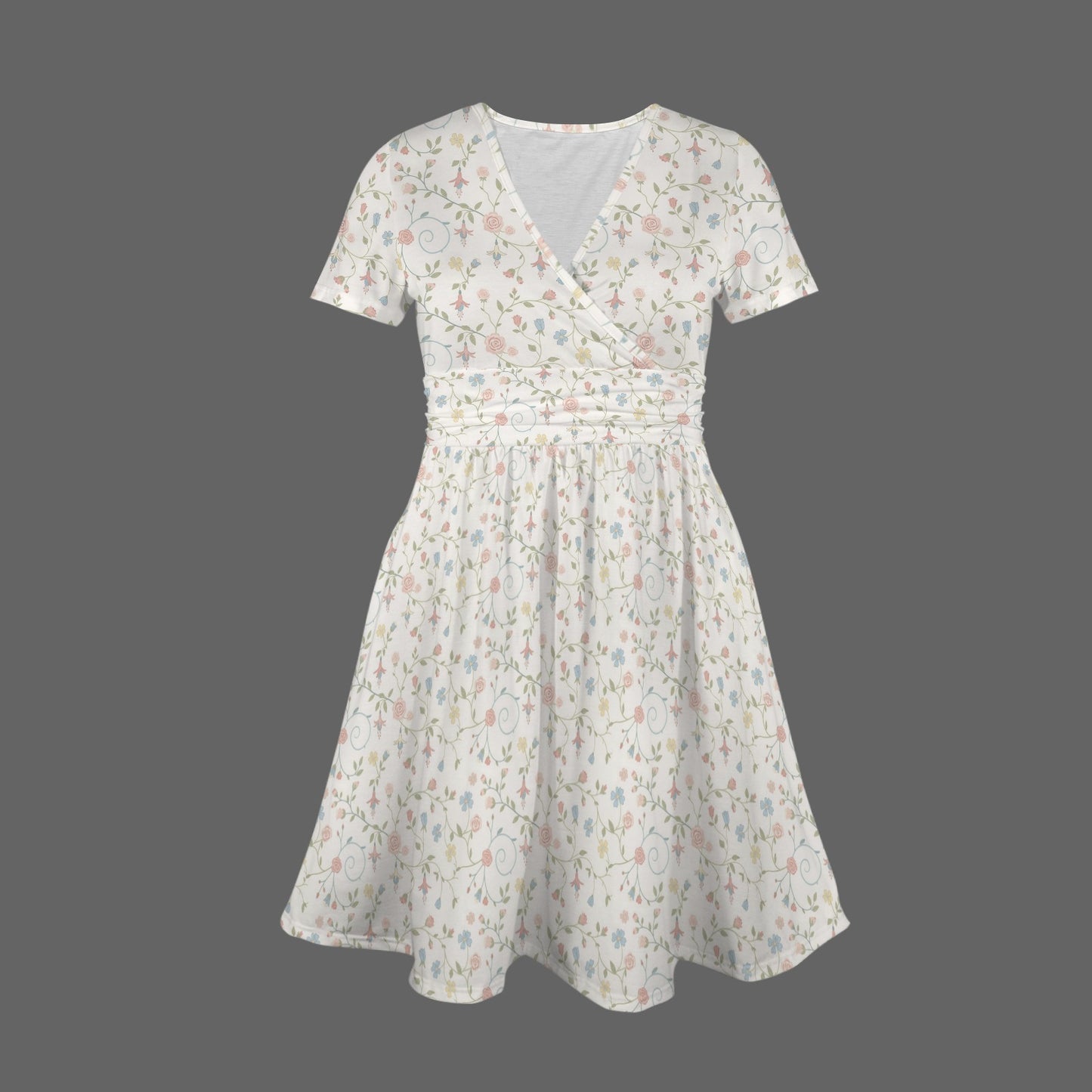 Cottagecore floral mini dress with short sleeves