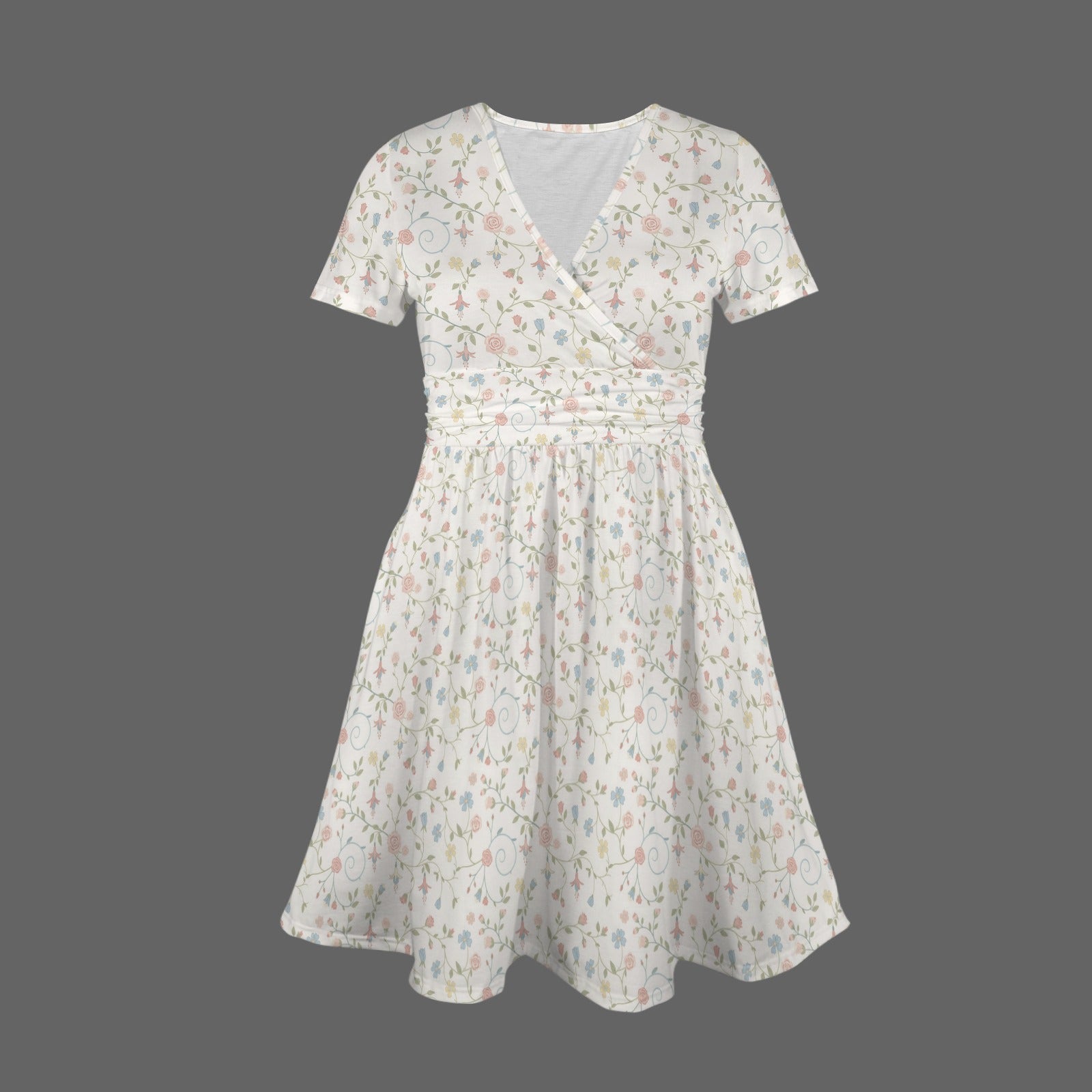 Cottagecore floral mini dress with short sleeves