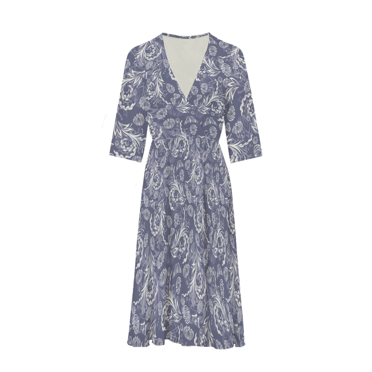 Floral fit and flare midi dress front product flat lay