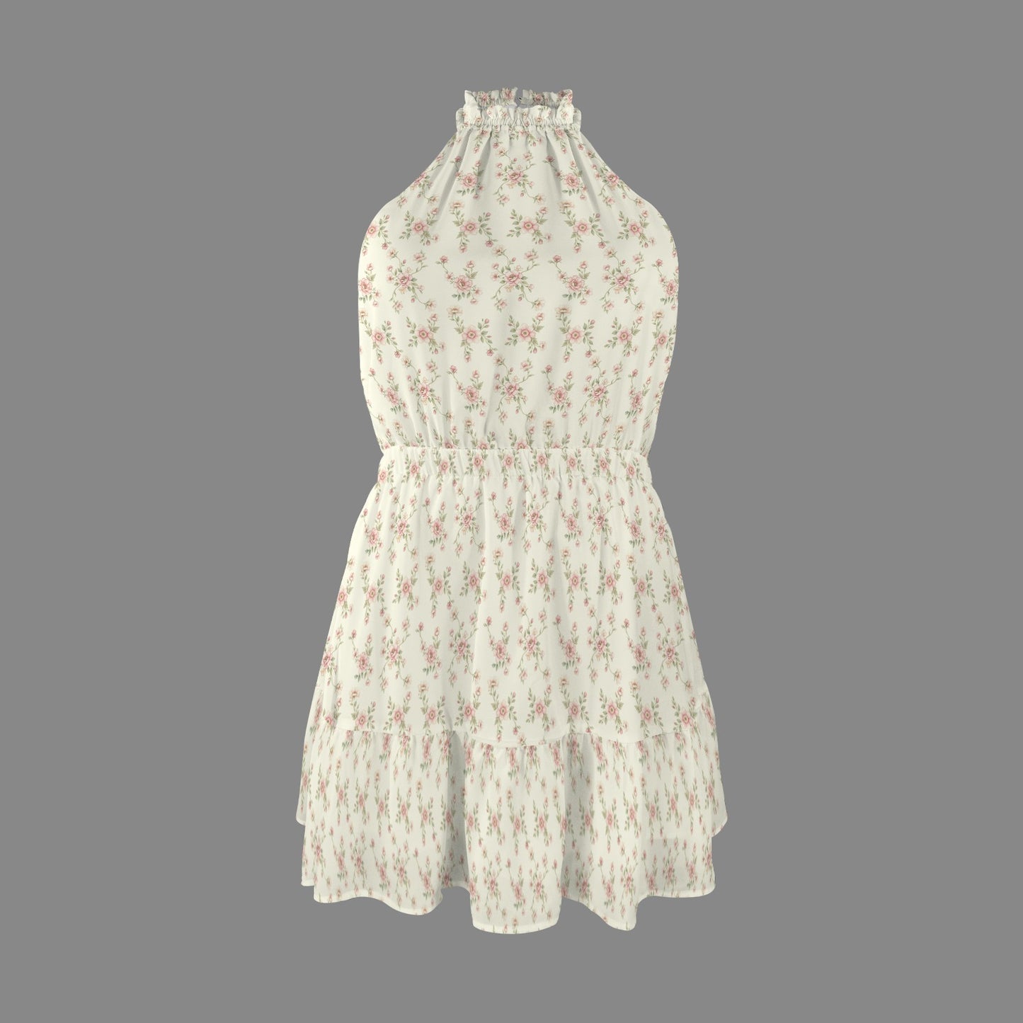 Floral halter mini dress with ruffle hem isolated product view