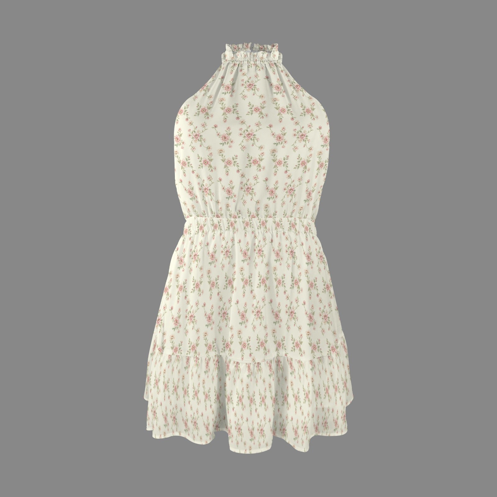 Floral halter mini dress with ruffle hem isolated product view