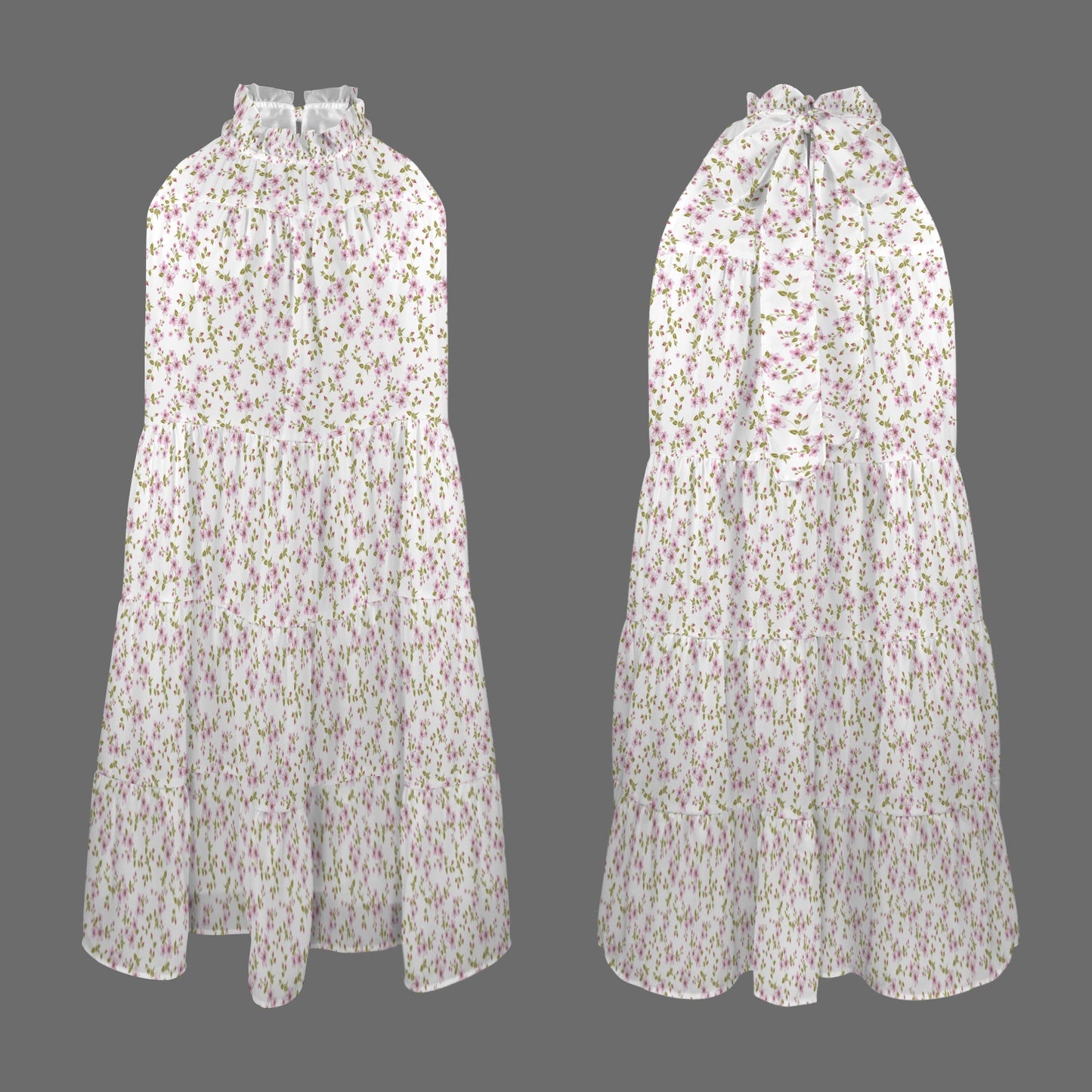 Floral tiered mini sundress isolated product view front and back