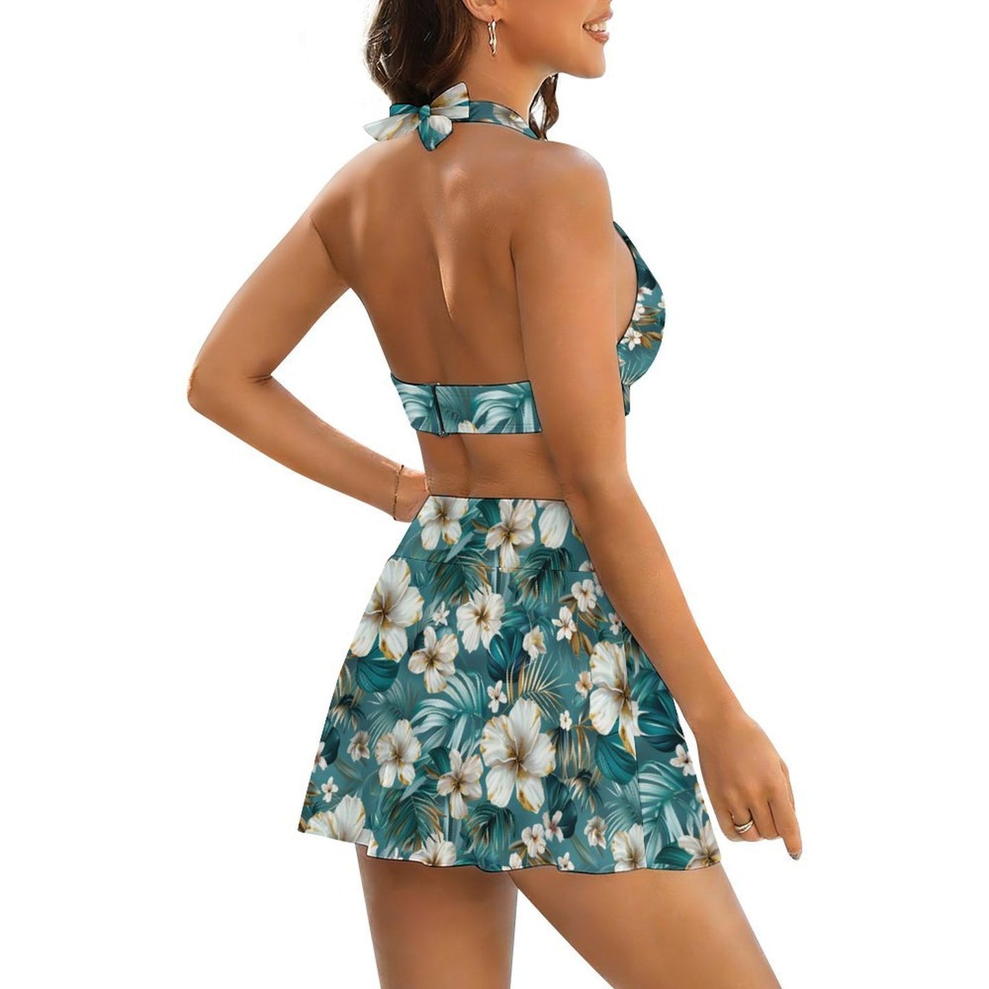 Hibiscus halter bikini set back view