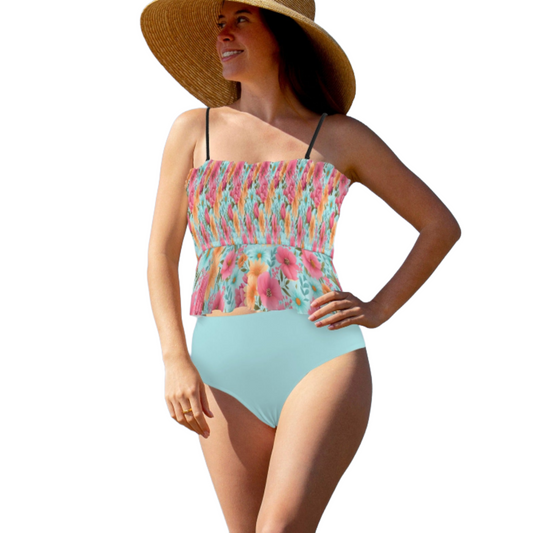 High-waisted tankini bottom in aqua with sculpted coverage