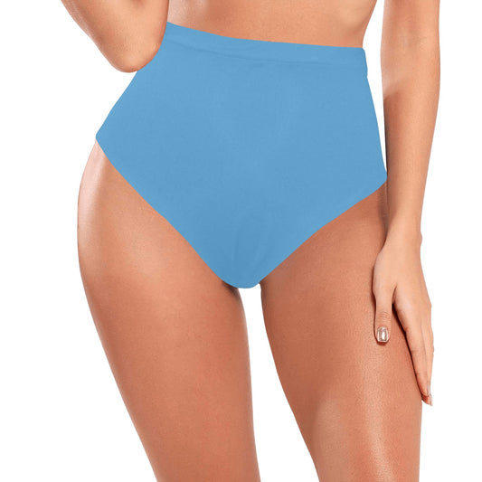 High waisted bikini bottom front view solid blue