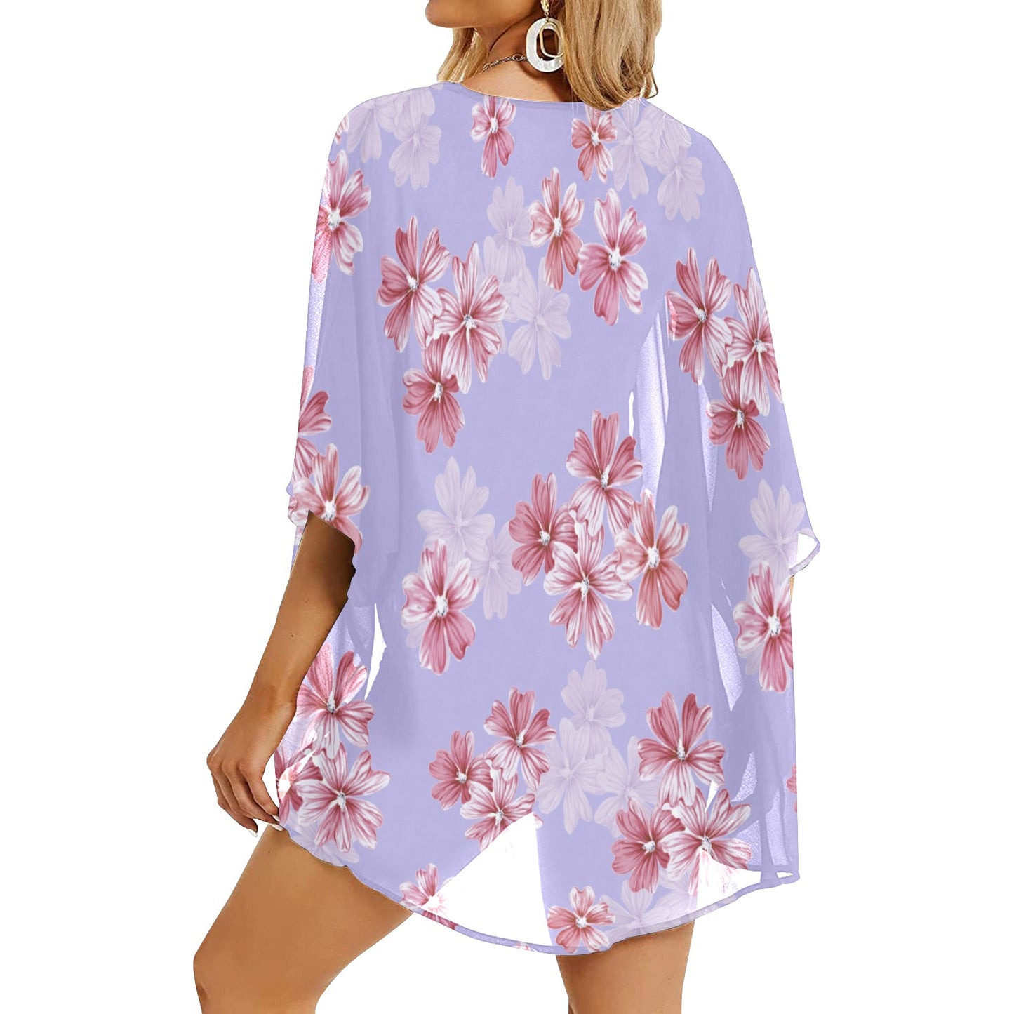 Lavender floral kimono back view flowy summer layering piece