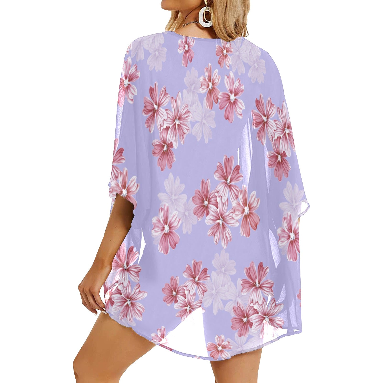 Lavender floral kimono back view flowy summer layering piece