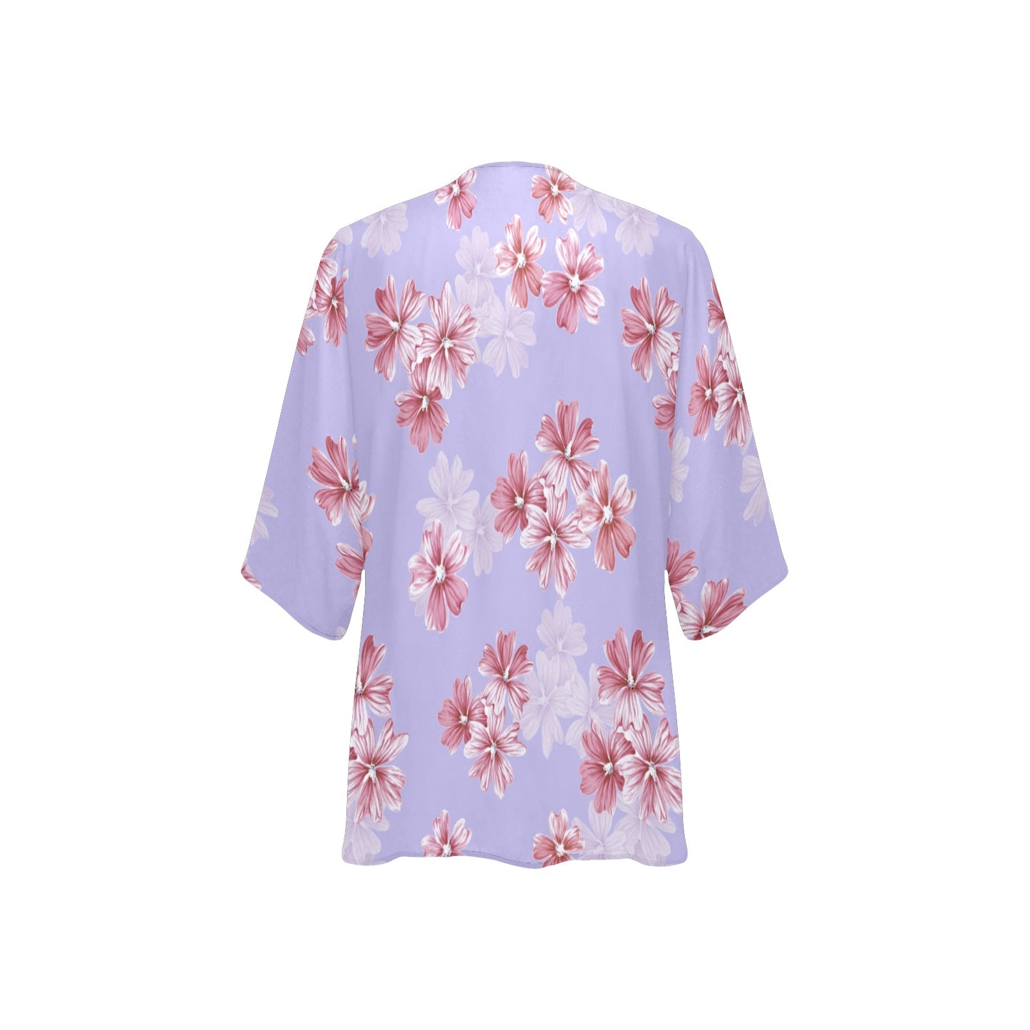 Lavender floral kimono cardigan back flat lay view