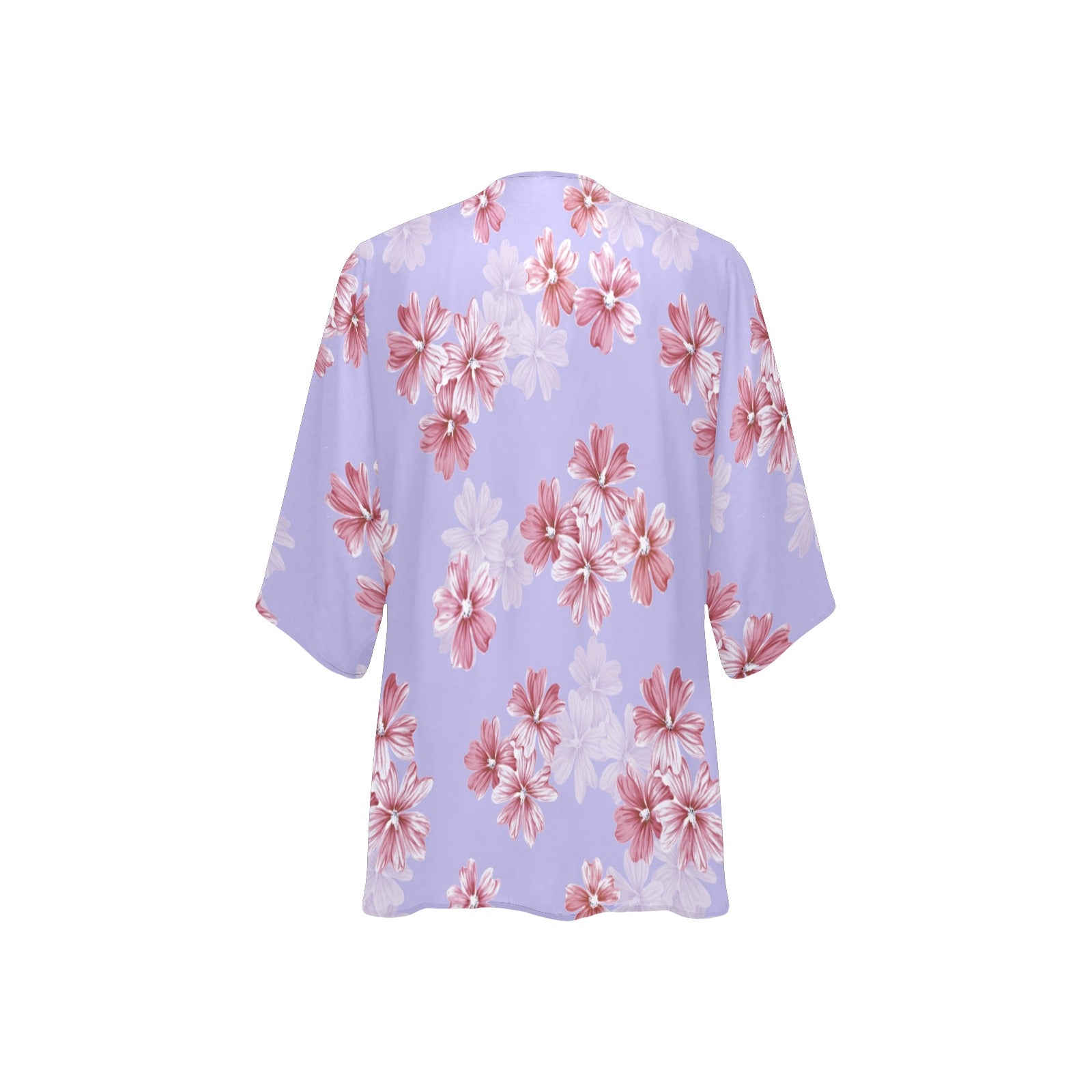Lavender floral kimono cardigan back flat lay view