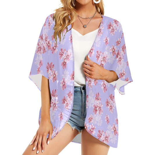 Lavender floral kimono cardigan open front lightweight summer cover up