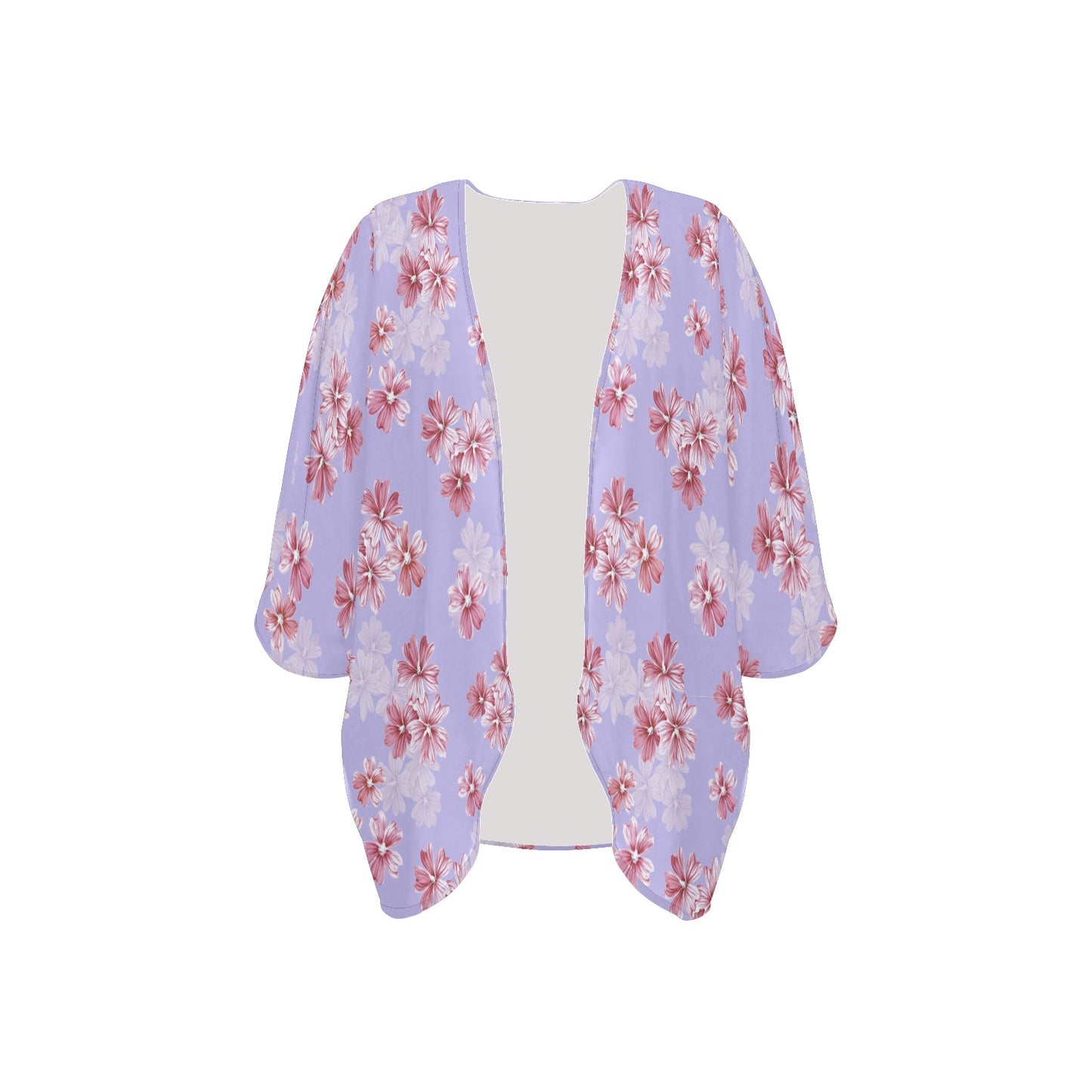 Lavender floral open front kimono cardigan lightweight drape front
