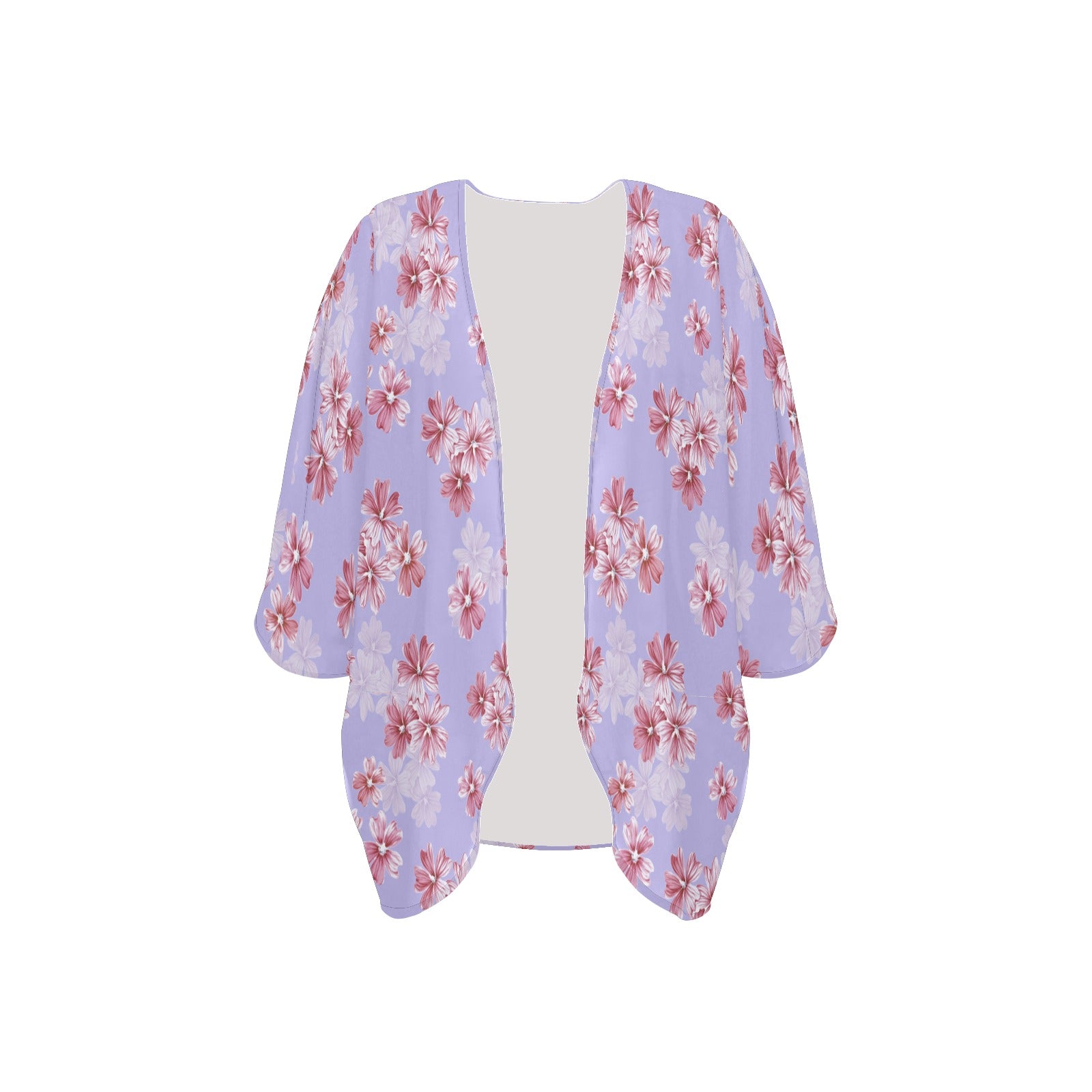 Lavender floral open front kimono cardigan lightweight drape front