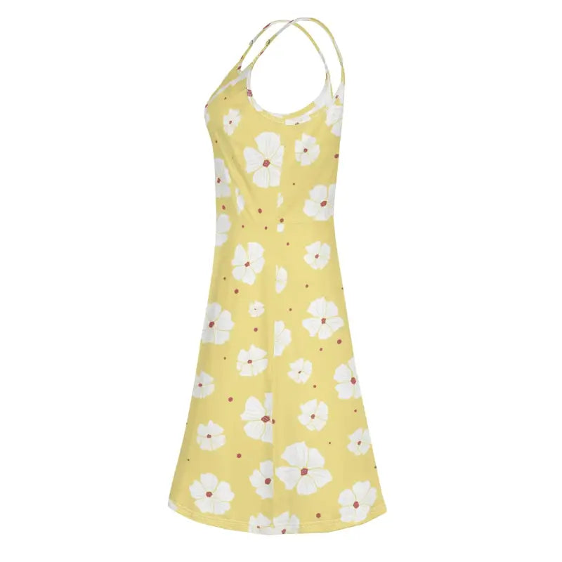 Lightweight pastel yellow floral sundress side angle