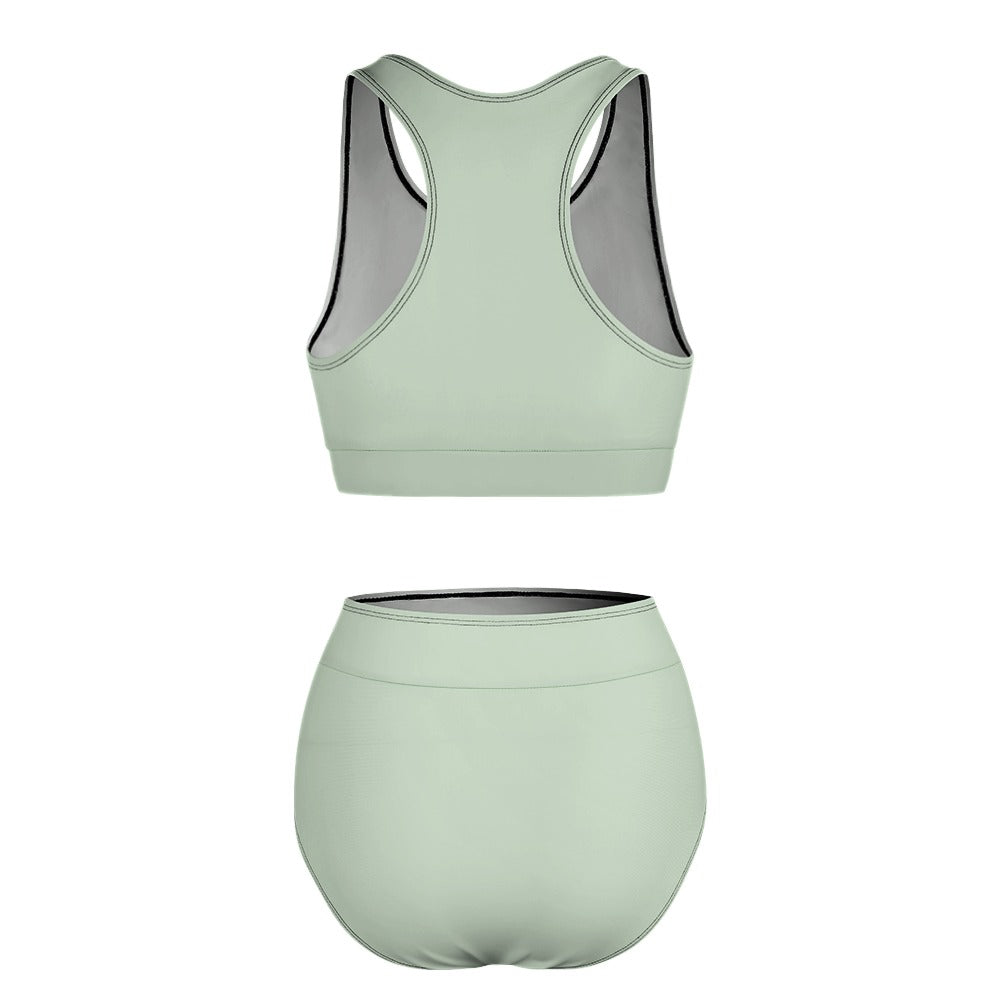 Minimalist sage green bikini set with modern structured swimwear design BACK VIEW