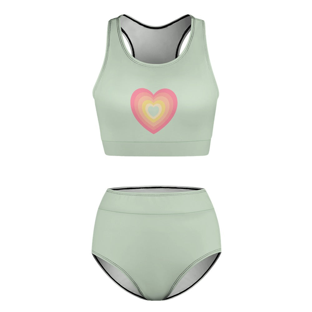 Minimalist sage green bikini set with modern structured swimwear design FRONT VIEW