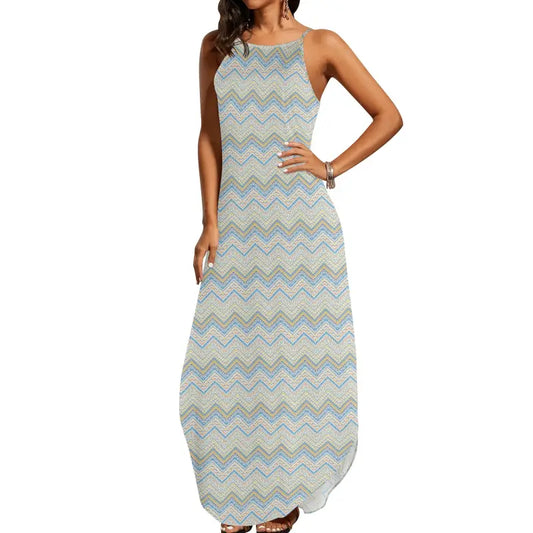 Pastel chevron maxi dress sleeveless boho summer dress front view 2XS–6XL