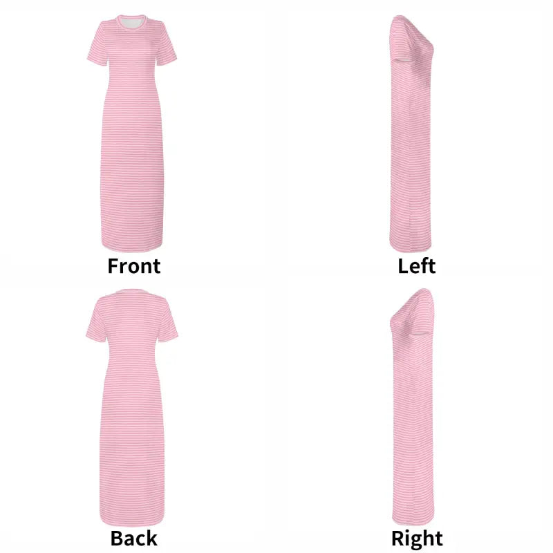 Pink striped t-shirt long maxi dress front back and side views
