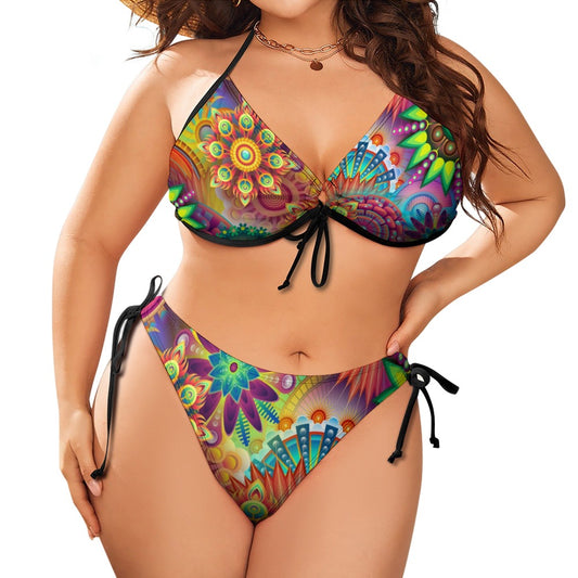 Plus size adjustable tie-side bikini with cinched detailing, front view